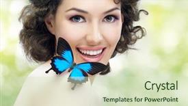  Presentation with swimming beautiful girl swims underwater - PPT theme enhanced with girl and a beautiful butterfly background and a soft green colored foreground