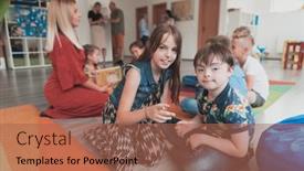  Presentation with down syndrome - Presentation design with girl-and-a-boy background and a coral colored foreground