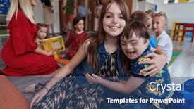  Presentation with down syndrome - Presentation design consisting of girl-and-a-boy background and a ocean colored foreground