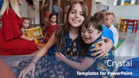  Presentation with down syndrome - PPT theme with girl-and-a-boy background and a ocean colored foreground