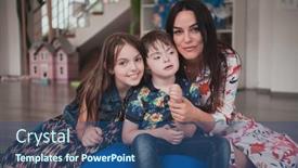  Presentation with woman child - Slides featuring girl-and-a-woman-hug background and a ocean colored foreground