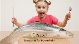  Presentation with healthy eating - PPT layouts enhanced with girl and big fresh fish background and a coral colored foreground