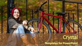  Presentation with sustainable urban policy cities - Slides with girl and bike in city background and a tawny brown colored foreground