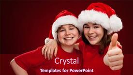  Presentation with santa - PPT theme featuring girl and boy as santa claus showing ok sign on red background background and a crimson colored foreground