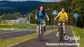  Presentation with biking - Presentation theme having girl and boy biking background and a dark gray colored foreground