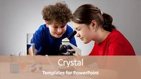  Presentation with microscope - Slides having girl and boy examining preparation under the microscope background and a coral colored foreground