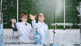  Presentation with educational - Slide set with girl and boy scientists are conducting an experiment in the laboratory educational concept early development of children background and a light blue colored foreground