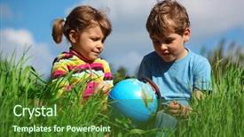  Presentation with meadow - PPT theme enhanced with girl and boy with globe background and a  colored foreground