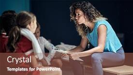  Presentation with coach - PPT theme featuring girl-and-boy-with-young background and a tawny brown colored foreground