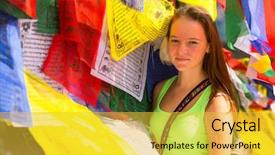  Presentation with world flags - Amazing slides having girl and buddhist prayer flags backdrop and a yellow colored foreground