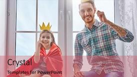  Presentation with togetherness - PPT layouts consisting of girl and daddy have crown background and a coral colored foreground