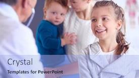  Presentation with heartbeat - PPT theme featuring girl-and-doctor-with-stethoscope background and a light blue colored foreground