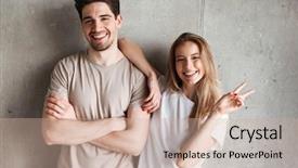  Presentation with joyful - Theme having girl and guy in basic background and a coral colored foreground