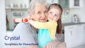  Presentation with cooking - PPT theme featuring girl and her grandmother cooking background and a sky blue colored foreground