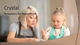  Presentation with flour - Slide set featuring girl and her grandmother sifting background and a mint green colored foreground