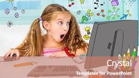  Presentation with computer access control - Slide deck with girl and her magic computer background and a  colored foreground