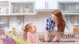  Presentation with home cleaning service - Slide deck consisting of girl and her mother cleaning background and a coral colored foreground