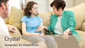  Presentation with meeting family - Slides with girl and her mother meeting background and a lemonade colored foreground