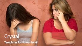  Presentation with sad girl - Audience pleasing PPT theme consisting of girl and her worried mother backdrop and a coral colored foreground