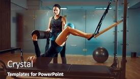  Presentation with pilates - Cool new slide set with girl-and-instructor-pilates-training backdrop and a tawny brown colored foreground