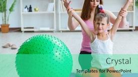  Presentation with home - Theme featuring girl-and-mother-exercising background and a cyan colored foreground