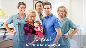  Presentation with newborn medical - Slide deck having girl and parents in hospital background and a ocean colored foreground