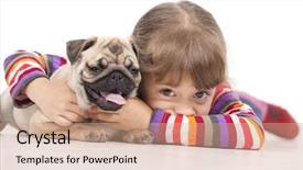  Presentation with dog - Beautiful presentation theme featuring girl and the pug-dog backdrop and a coral colored foreground