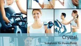  Presentation with pretty girl - Audience pleasing presentation theme consisting of girl and young guy training backdrop and a light blue colored foreground