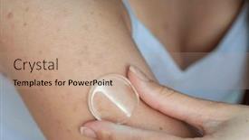  Presentation with substance - PPT theme with girl-applies-a-microneedle-patch background and a coral colored foreground