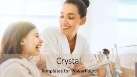  Presentation with mother child - Colorful theme enhanced with girl are brushing teeth toothbrush backdrop and a  colored foreground