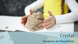  Presentation with pile - Beautiful PPT theme featuring girl around pile of kinetic backdrop and a light blue colored foreground