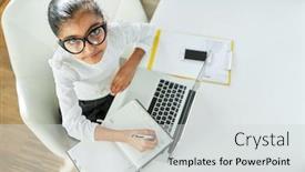  Presentation with secretary - Cool new PPT theme with girl-as-a-secretary-notes backdrop and a light gray colored foreground