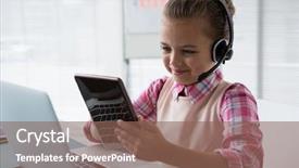  Presentation with health care customer service - Presentation theme enhanced with girl as customer care executive background and a violet colored foreground