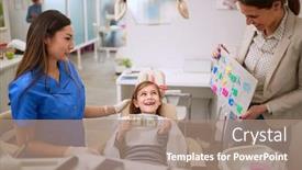  Presentation with first - Colorful slide deck enhanced with girl-at-dentist-hold-first backdrop and a coral colored foreground