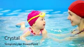  Presentation with baby girl - Presentation design consisting of his first swimming lesson background and a arctic colored foreground