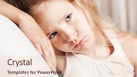  Presentation with sad child - Beautiful presentation design featuring girl at home little child backdrop and a  colored foreground
