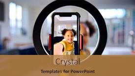  Presentation with recording - Presentation design having girl-at-home-recording-video background and a coral colored foreground