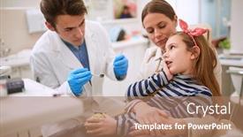  Presentation with dentist - Cool new presentation theme with girl-at-male-dentist-having backdrop and a coral colored foreground