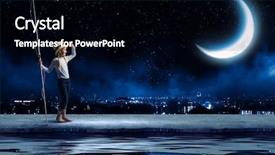  Presentation with moon in the starry night - PPT layouts with girl at night with fishing background and a  colored foreground