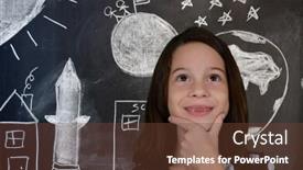  Presentation with chalk board - PPT layouts consisting of girl at school standing at the chalk board background and a tawny brown colored foreground