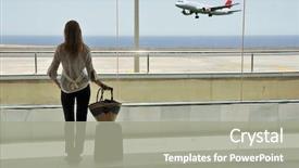 Presentation with ocean stream - Audience pleasing PPT theme consisting of girl at the airport window backdrop and a gray colored foreground