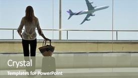  Presentation with airport terminal - Amazing slide deck having funny little baby girl with curly hair playing with foam in a bath tub backdrop and a sky blue colored foreground