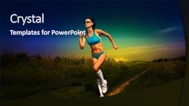  Presentation with athlete - PPT theme having girl athlete runs on road background and a navy blue colored foreground