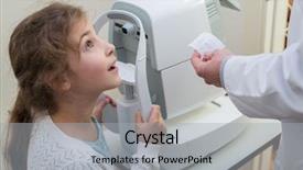  Presentation with research objective - Presentation design having girl auto-ref-keratometer research background and a light gray colored foreground