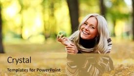  Presentation with green apple - Theme with girl autumn - woman with green apple background and a  colored foreground