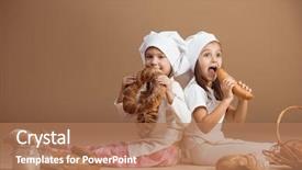  Presentation with eating - Beautiful slides featuring girl bakers eating bakery products backdrop and a coral colored foreground