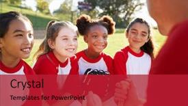  Presentation with coach - Theme featuring girl baseball team background and a crimson colored foreground