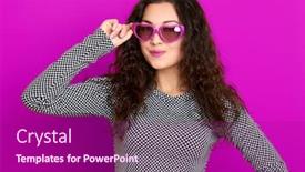  Presentation with purple heart - PPT layouts having girl beauty portrait on purple background long curly hair sunglasses in heart shape fashion and glamour concept background and a violet colored foreground