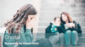  Presentation with school bullying - Presentation design with girl-being-bullied background and a teal colored foreground