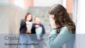  Presentation with school bullying - Presentation theme featuring girl-being-bullied background and a seafoam green colored foreground